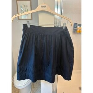 Ann Taylor LOFT Navy Blue Cotton Pintuck Hem Mini Skirt Size 4 Lined Gathered